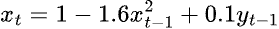 x_t = 1 - 1.6x_{t-1}^2 + 0.1y_{t-1}